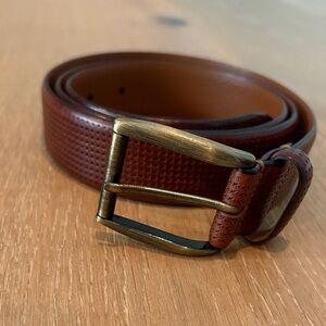 Joseph Abboud Men's Classic Perforated Brown Leather Belt with Brass Buckle 42